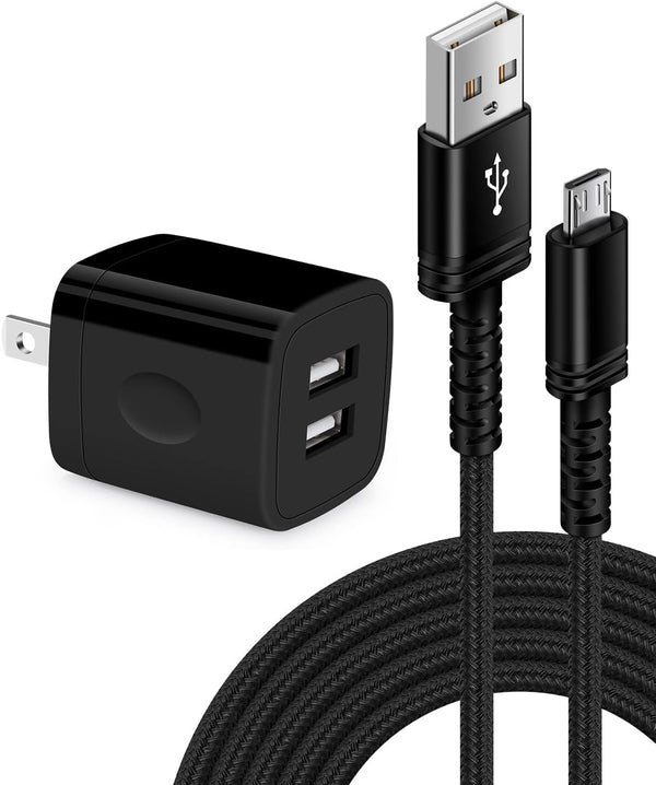 Dual USB Wall Charger with 6FT Fast Charging Cable for Kindle Fire HD, Samsung J8/J7 Pro, and more. Micro USB