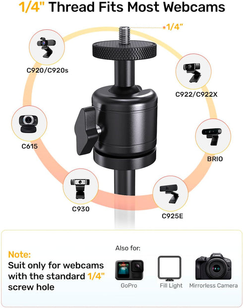 jidinung C922 C930e C920S C920 C615 C960 C920x 4K N60, 1/4" Upgraded Webcam Stand for Desk, Telescopic Webcam Tripod