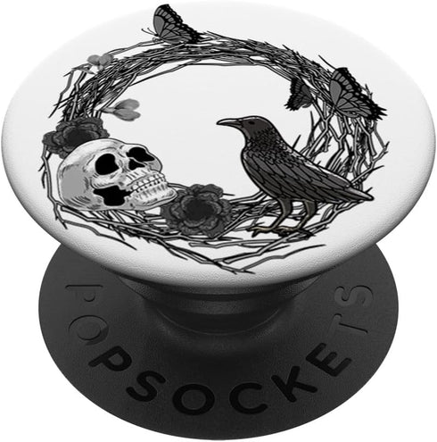 PopSockets Standard PopGrip Black Skull Crow Butterfly Wreath Vintage Halloween Goth