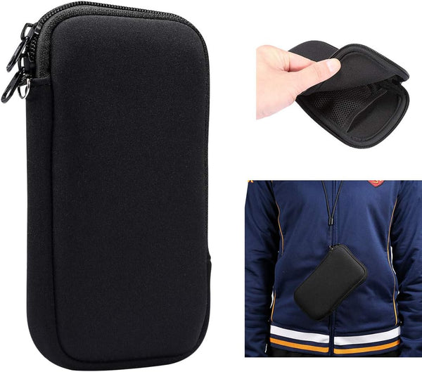 ZORSOME Neoprene Phone Pouch for iPhone 12 mini, SE 2020, 11 Pro, Universal Cell Sleeve with Zipper, Black