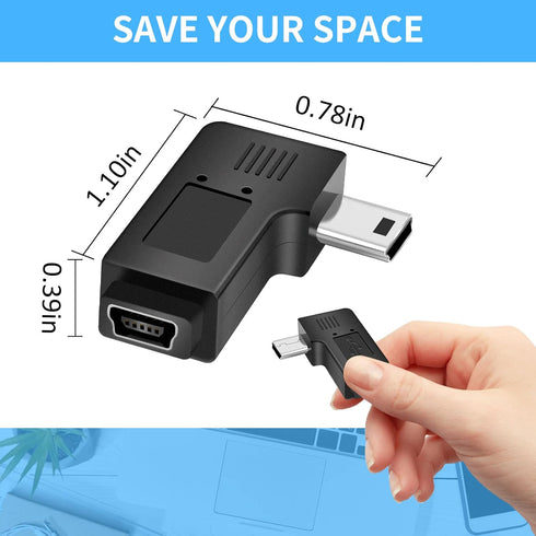 UCEC USB 2.0 Adapter Plug - Mini USB to Mini USB, Left and Right Angle, Pack of 2
