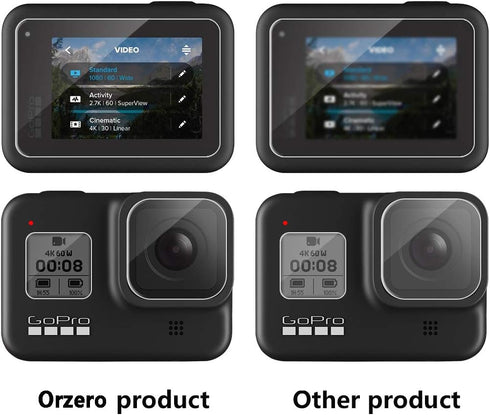 Orzero Tempered Glass Protector for GoPro Hero 8, 3Pcs Screen + 3Pcs Display Lens + 3Pcs Front Protectors