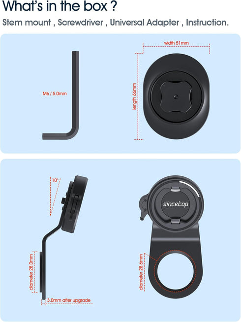 Bike Phone Mount, Universal Aluminum Handlebar Phone Clamp for Mountain Bicycle Stem, Quick Release Attach/Detach-Black