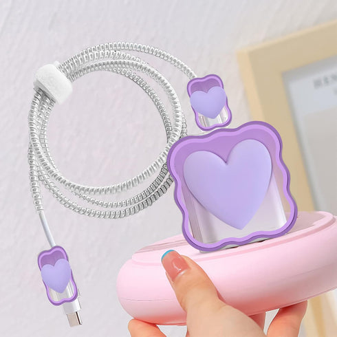 Cute 3D Love Heart Cable Protector for iPhone Charger, Data Line Saver for iPhone 11 12 13 14 Pro Max - Purple