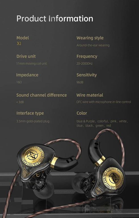 FEDAI X1 Wired Earphones with Microphone - Comfortable IEMs, 3.5mm Plug for PC, Mobile, Sports, Running (Blue)