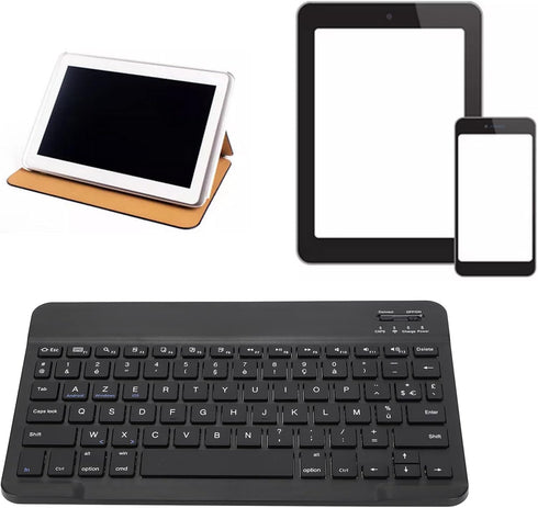 French European AZERTY Bluetooth Keyboard, 10inch Slim Portable Tablet Keyboard with Brushed Metal Texture for Phone