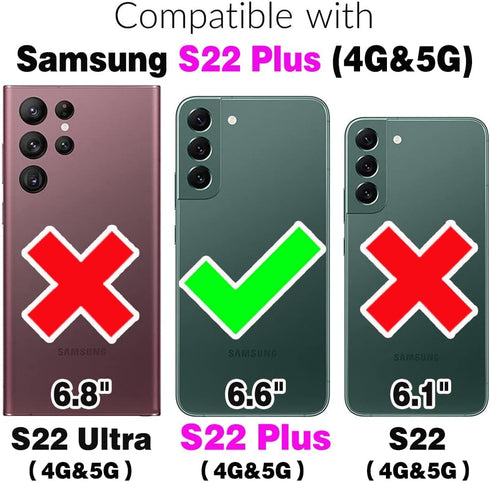 Asuwish Phone Case for Samsung Galaxy S22 Plus, Black, Wallet Cover with Screen Protector & Crossbody Strap