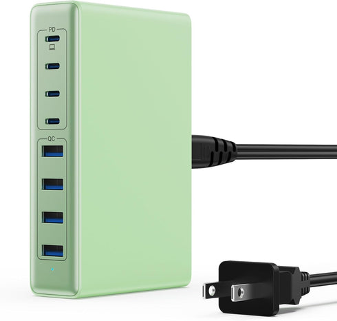 200W USB C Charger, GaN III 8-Ports Charging Station Hub, PD 65W Laptop Charger Compatible with MacBook Pro/Air, Green