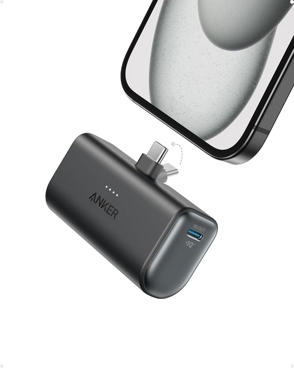 Anker Nano Power Bank with Built-in Foldable USB-C Connector, 5,000mAh Portable Charger 22.5W for iPhone 15 Series