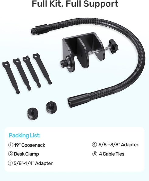 Etour 19" 4K C920 C920s C922 C922x C925e C930 C930e C960 C615 N60, 1/4" Webcam Stand Mount for Desk, Flexible Gooseneck