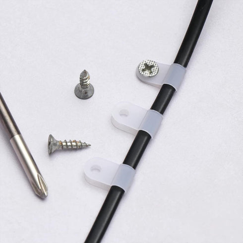 200 Pcs White Nylon R-Type Cable Clamps 3/16" Plastic Wire Clips Fasteners for Wire Management