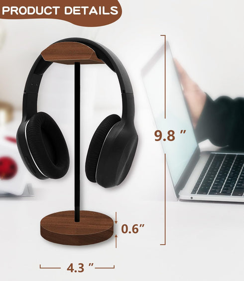Headphone Holder Stand for Desk, Wood and Metal Headset Hanger Mount Hook Gaming Holder Desktop Earphone Artful Functional Craftsmanship Stand for All Headsets with Solid Wooden Base