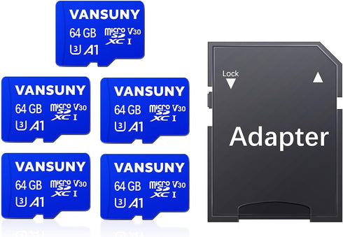 Vansuny 64GB Micro SD Card, 5 Pack microSDXC Memory Card with SD Adapter, A1 App Performance, V30, C10 U3