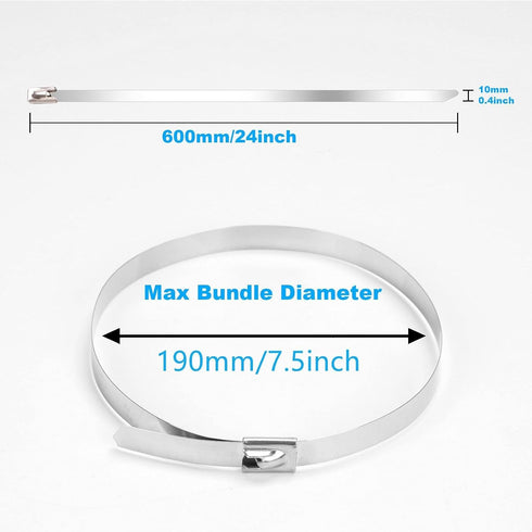Metal Cable Zip Ties, 24inch Stainless Steel Wire Ties, 550LBS Heavy Duty Self-Locking Strap Ties, 40PCS