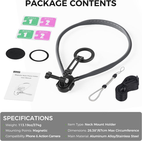 SENWOW 17 16 15 14 13 Insta360 Magnetic Neck Phone Holder, Neck Mount for Cell Phone Hands Free POV/Vlog Selfie Mount