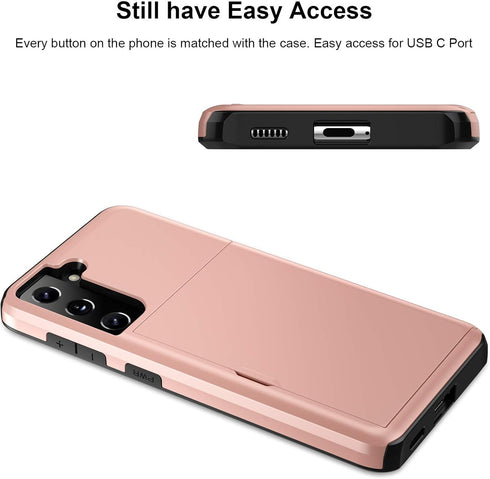 Jiunai for Samsung Galaxy S21 Case, Rose Gold Credit Card IDs Cash Holder Shell Wallet Case Slide Cover