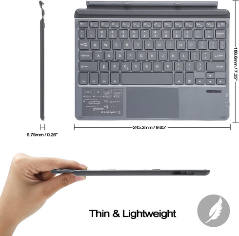 Keyboard Case for Surface Go 3 2021 / Go 2 2020 / Go 2018, Ultra-Slim Wireless Keyboard with Touchpad - Grey