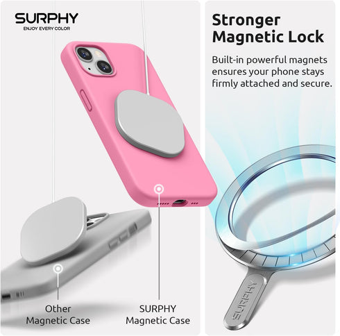 SURPHY iPhone 14 Case (6.1", 2022) - Pink Liquid Silicone, MagSafe Compatible, with 2 Screen Protectors & Camera Cover.