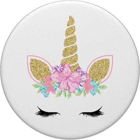 Cute Floral Unicorn Face on White PopSockets PopGrip - Swappable Grip for Phones & Tablets