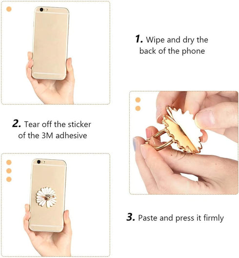 3-Pack Phone Ring Holder, 360 Rotation Glitter Bling Bling Finger Bracket Stand Grip for Smartphones, Tablets, Daisy