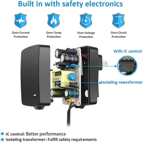 Powseed 3V 4.5V 5V 6V 7.5V 9V 12V Universal AC Adapter 12W AC/DC Power Adapter for Household Elecronics Pedals Routers Speakers CCTV Cameras Smart Phone USB Hub GPS Tablet Recorder etc.