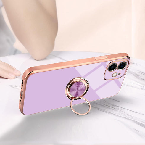 Omorro Rose Gold iPhone 11 Case for Women with Kickstand Ring Holder, 360 TPU Rotation Rings, Slim Luxury Case (Purple)