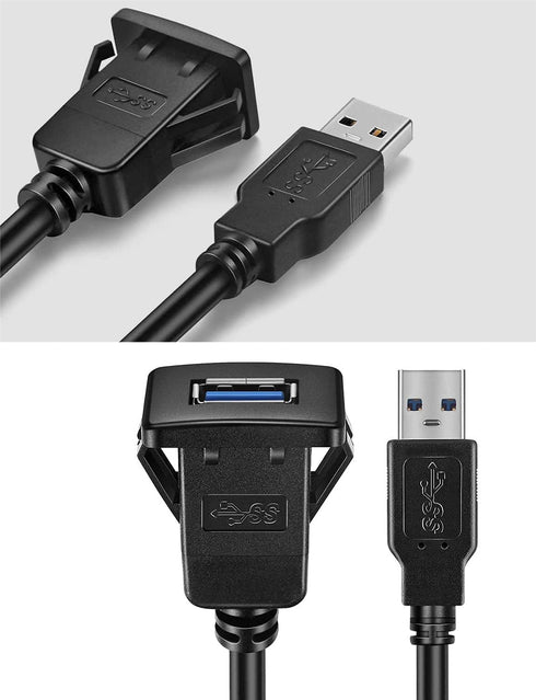 USB3.0 Square Flush Mount - 1M 3ft USB 3.0 Extension Mount Cable for Car, Boat, Motorcycle
