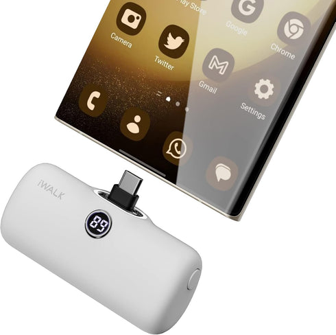 iWALK Small Portable Charger - 4800mAh 18W PD Fast Charging Power Bank with Built-in USB-C Connector, White