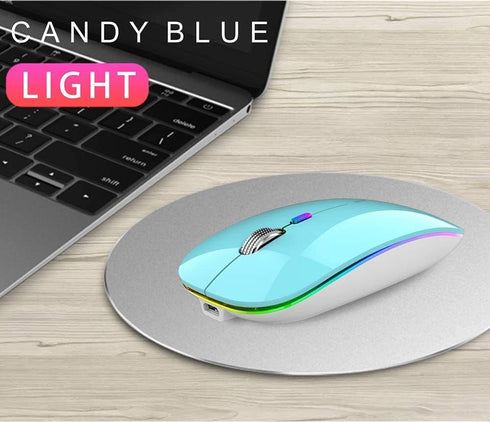 TENMOS Wireless Bluetooth Mouse, LED Slim Dual Mode (Bluetooth 5.1 + USB) 2.4GHz Rechargeable Silent Bluetooth Wireless