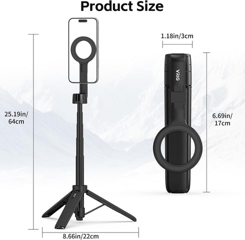 VRIG Select Shoe,360 12-17/Android VRIG Magnetic Selfie Stick Tripod for iPhone with Cold Rotatable Extendable Travel