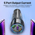 75W USB C Car Charger, 5-Port Adapter, PD & QC3.0 Fast Charging Cigarette Lighter USB Charger for iPhone/Android/Samsung