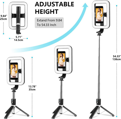 PIOENIMAGE Dimmable Selfie Ring Light with Stand, Tripod with LED Lights, Extendable Ring Light Tripod for Photography