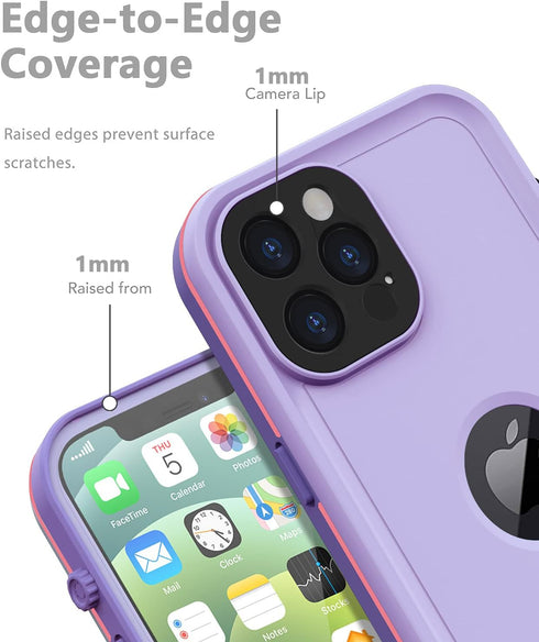Waterproof Full Body Shockproof Case for iPhone 12 Pro Max with Screen Protector - Purple