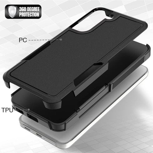 Samsung Galaxy S22 Plus Case, Dual Layer Protective Heavy Duty Cell Phone Cover with Screen Protector, Black