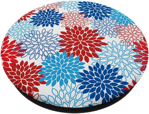 Floral Flower Dahlia Red White Blue America Women PopSockets Standard PopGrip