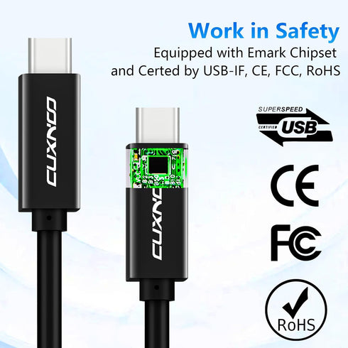 10ft USB C-C Video Cable, 4K Type-C Monitor Cable, 100W Fast Charge & 10Gbps Data Sync, Black