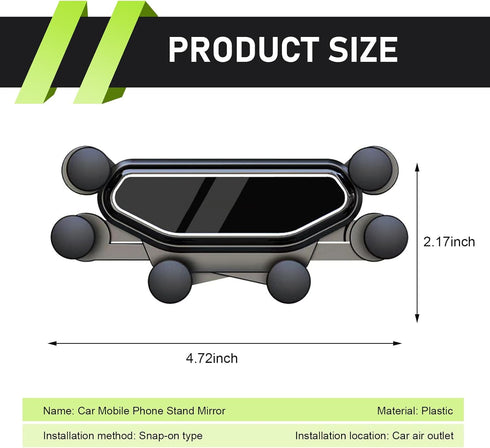 lekiliky Car Vent Phone Mount, Adaptive Mirror-Type & Scratch-Resistant Vent Navigation Holder, Shock-Absorbing