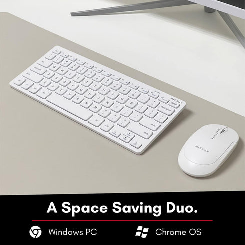Macally Small Wireless Keyboard and Mouse Combo, Essential Work Duo, 2.4G White Keyboard and Mouse Wireless, 78 Key