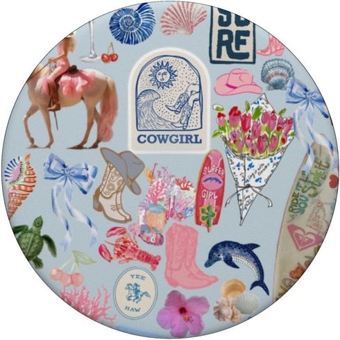 Coastal Retro Cowgirl Vibrant Floral Ocean Preppy Collage PopSockets Standard PopGrip
