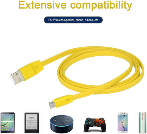 Replacement Micro USB Charging Cable for Ultimate Ears Logitech UE Boom, Megaboom, Miniboom, Boom2 (Yellow)