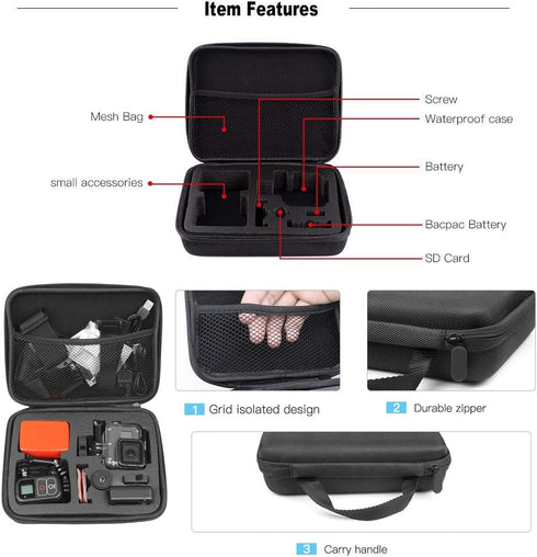 Action Camera Carrying Case Protective Storage Bag - Compatible with Gopro Hero 13 12 11 10 9 8 7/AKASO EK7000