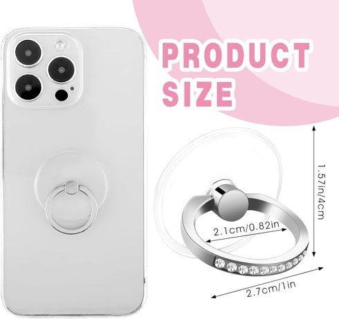 4 Pcs Diamond Cell Phone Ring Holder Stand Transparent Finger Grip Clear Phone Ring Grip Clear 360° Degree Rotation Kickstand Phone Rings for Back of Phone Compatible with Most of Phones