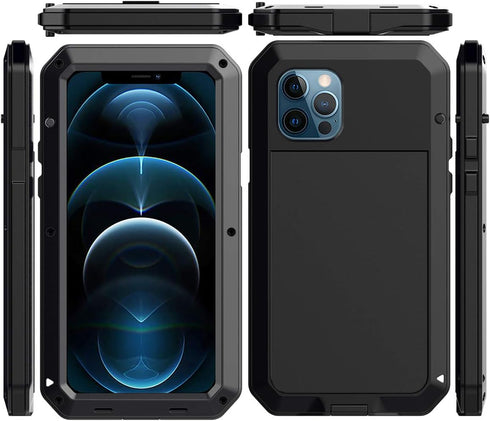 Marrkey for iPhone 12 Case, Full Body Protective Cover Heavy Duty Shockproof Tough Armor Aluminum Alloy Case for Apple