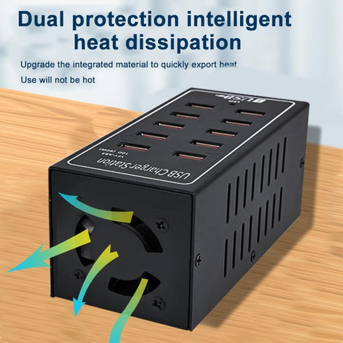 10-Port Charging Station, 10-in-1 Multi Port USB Charger for iPhone 13/14/15, 60W Power Delivery Accessory