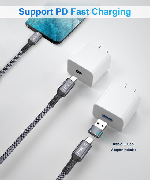Elebase 10FT USB Type C to C 100W Cable with Adapter, Fast PD Charger for iPhone 15 Pro Max, Samsung Galaxy S23/S24,