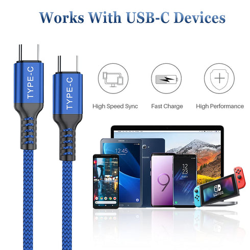 Basesailor 10ft USB Type C to C 100W Cable 2-Pack, Fast PD Charger for MacBook, iPad Air, Samsung Galaxy S23, Note 20.
