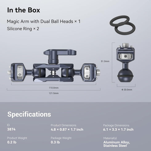 SmallRig Articulating Magic Arm with 3/8"-16 Locating Screw, 360 Degree Rotation, Max Load 12 Ib