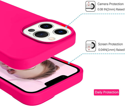 GUAGUA Compatible iPhone 13 Pro Max Case, 6.7 Inch Liquid Silicone Soft Gel Cover, Shockproof, Hot Pink