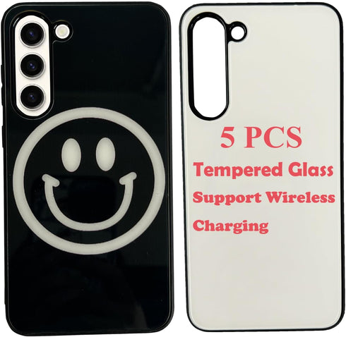 JUSTRY 5PCS Sublimation Blanks Phone Case Bulk Covers for Samsung Galaxy S23 5G - DIY 2 in 1 Soft Rubber + Glass Inserts