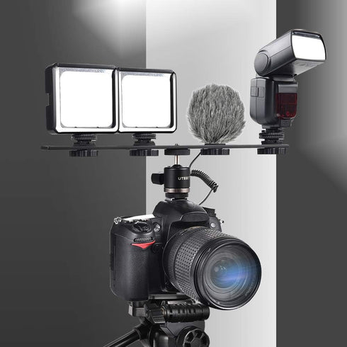UTEBIT 11 inch Flash Bracket, Long Dual Camera Mount Extension Bar with 1/4“ Hot Shoe for Camera/LED Light